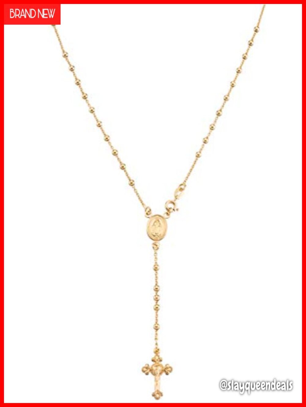 Italian 925 Sterling Silver Rosary Bead Cross Y Necklace Chain